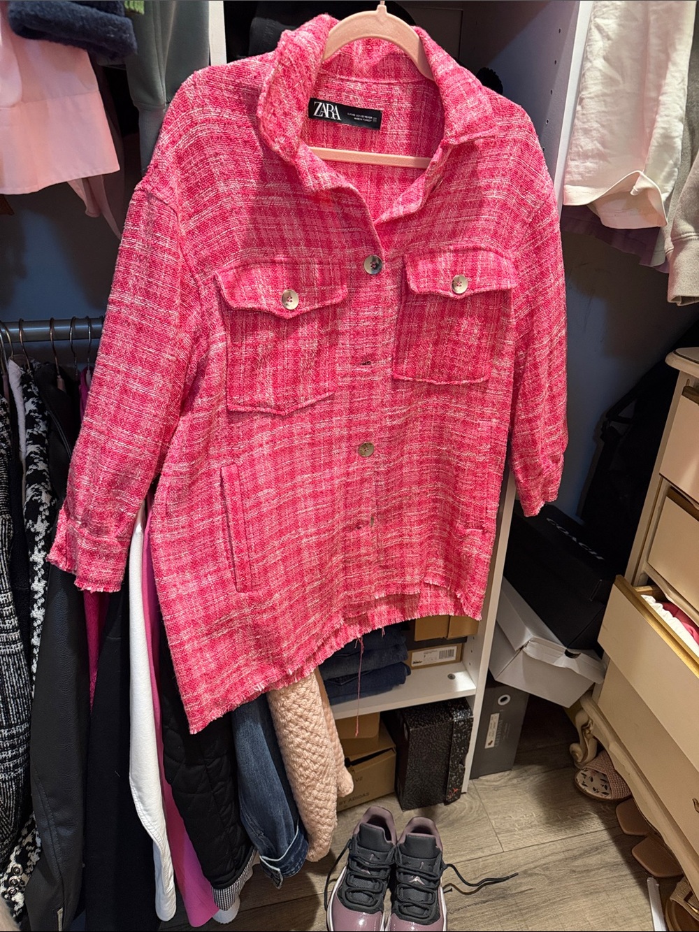 ZARA Hot Pink Tweed Button-Front Jacket